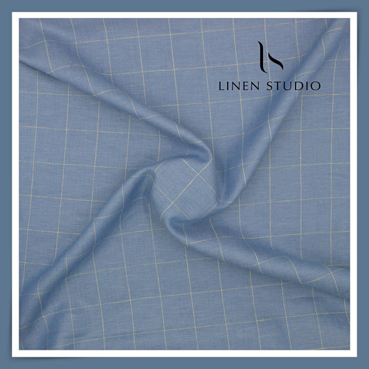 40 Lea Pure Linen Suiting by Linen Vogue - Slate Blue Checks (NEW) (Limited Stock!)