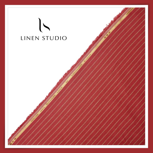 40 Lea Pure Linen Suiting by Linen Vogue - Vivid Red Stripes (NEW) (Limited Stock!)