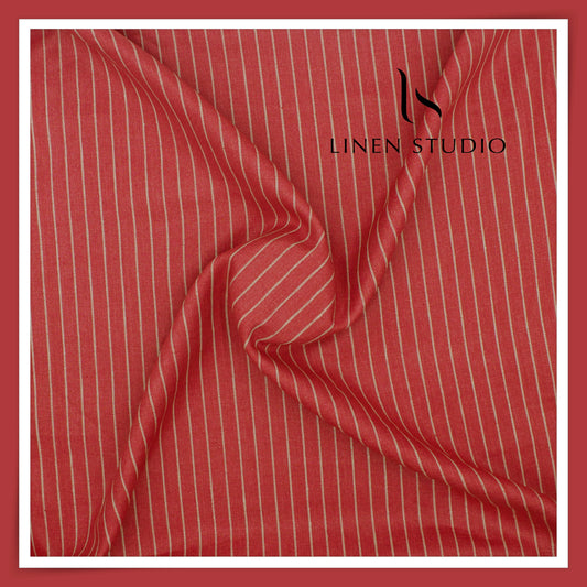 40 Lea Pure Linen Suiting by Linen Vogue - Vivid Red Stripes (NEW) (Limited Stock!)