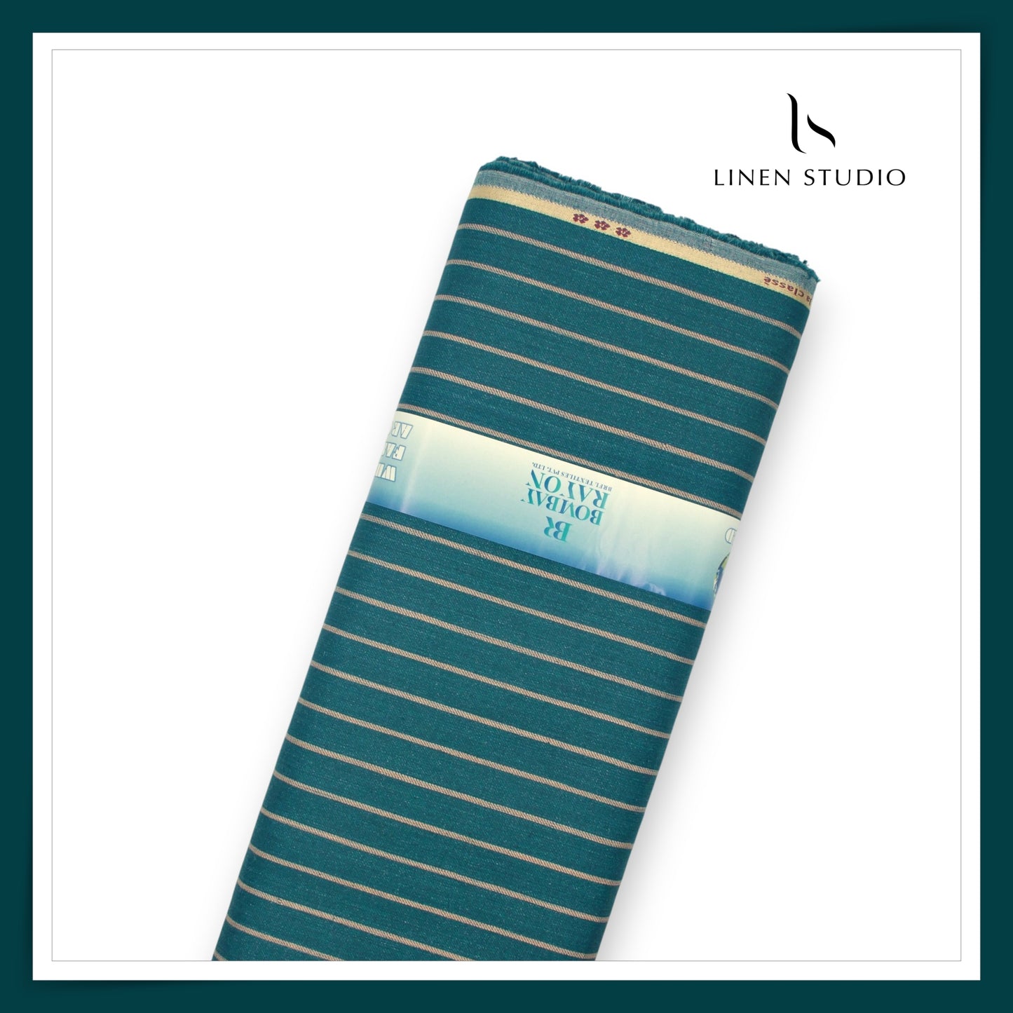 40 Lea Pure Linen Suiting by Linen Vogue - Teal Green Stripes (NEW) (Limited Stock!)