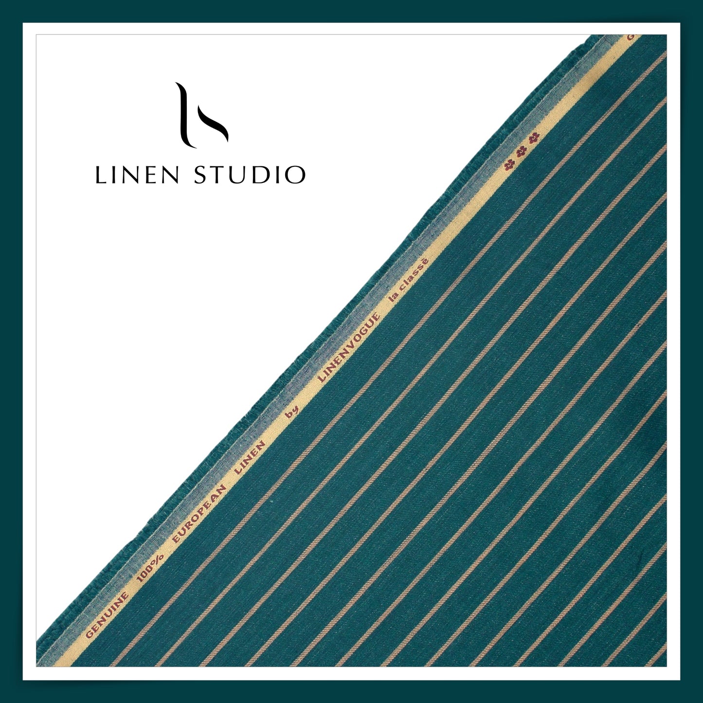 40 Lea Pure Linen Suiting by Linen Vogue - Teal Green Stripes (NEW) (Limited Stock!)
