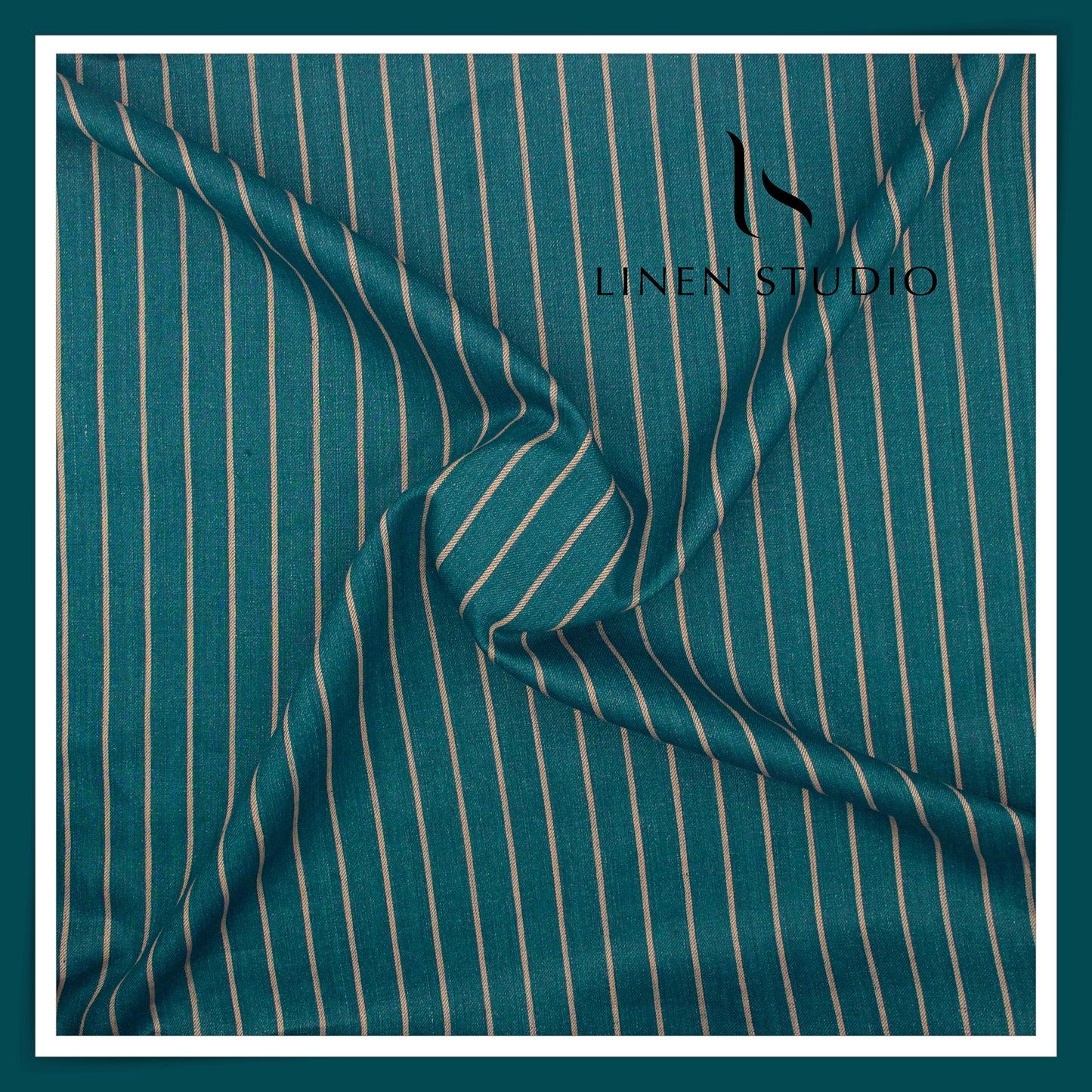40 Lea Pure Linen Suiting by Linen Vogue - Teal Green Stripes (NEW) (Limited Stock!)