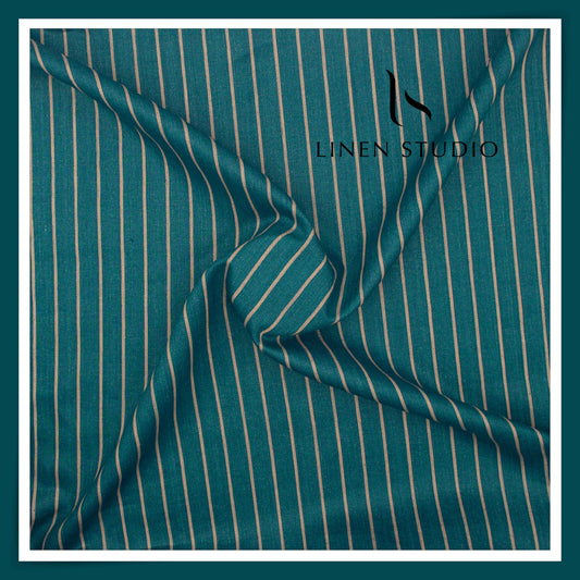 40 Lea Pure Linen Suiting by Linen Vogue - Teal Green Stripes (NEW) (Limited Stock!)