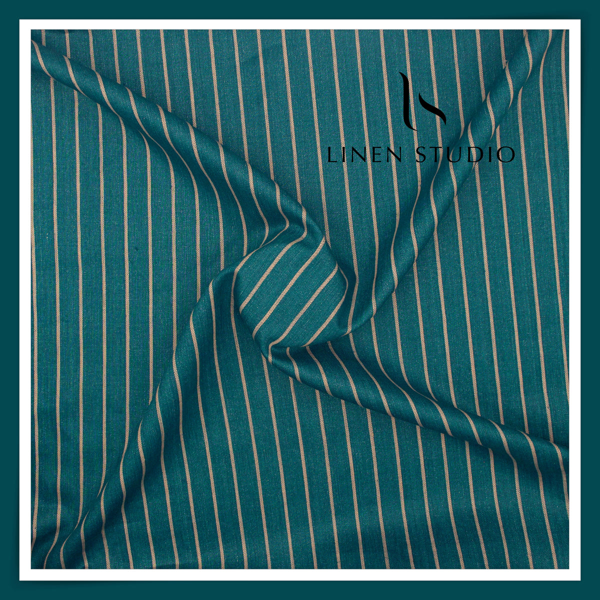 40 Lea Pure Linen Premium Suiting by Linen Vogue - Teal Green Stripes (65% OFF - FLAT RATE)