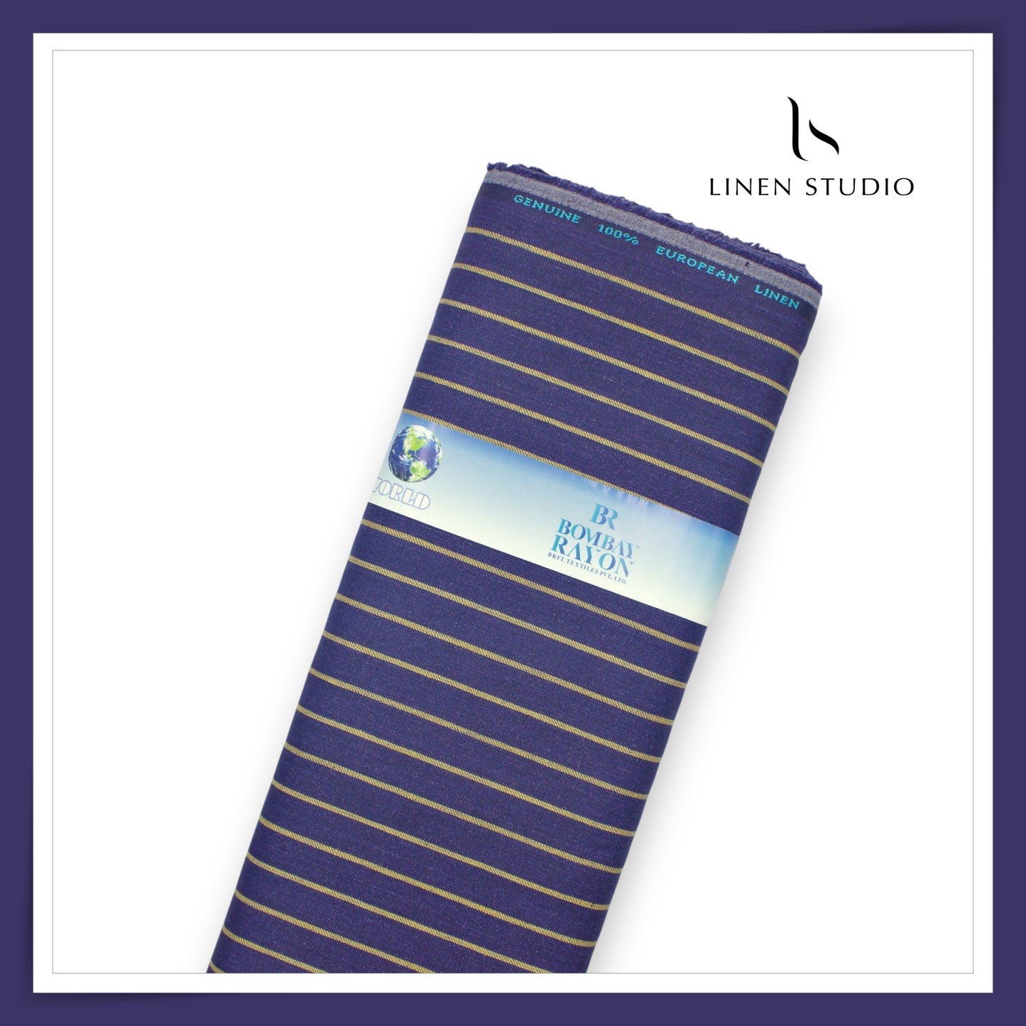 40 Lea Pure Linen Suiting by Linen Vogue - Tuna Blue Stripes (NEW) (Limited Stock!)