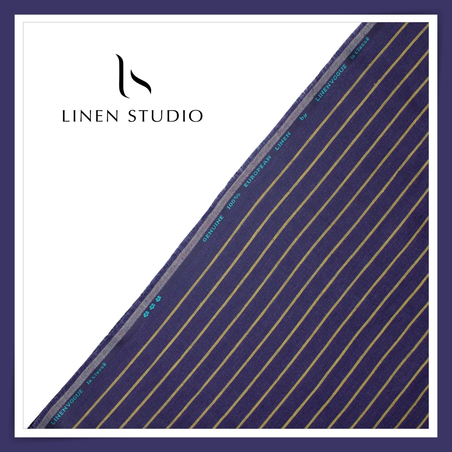 40 Lea Pure Linen Suiting by Linen Vogue - Tuna Blue Stripes (NEW) (Limited Stock!)