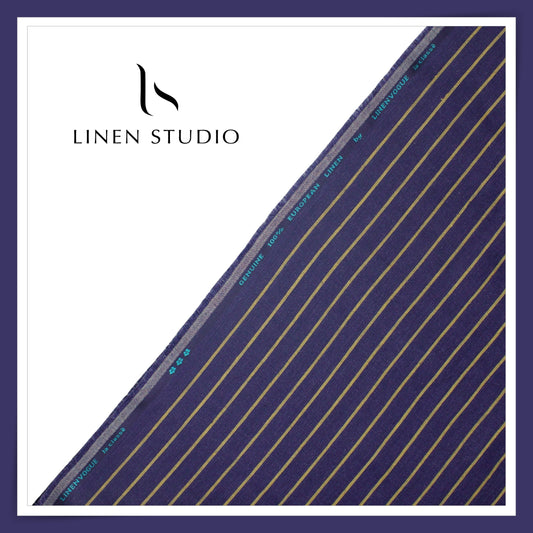 40 Lea Pure Linen Suiting by Linen Vogue - Tuna Blue Stripes (NEW) (Limited Stock!)