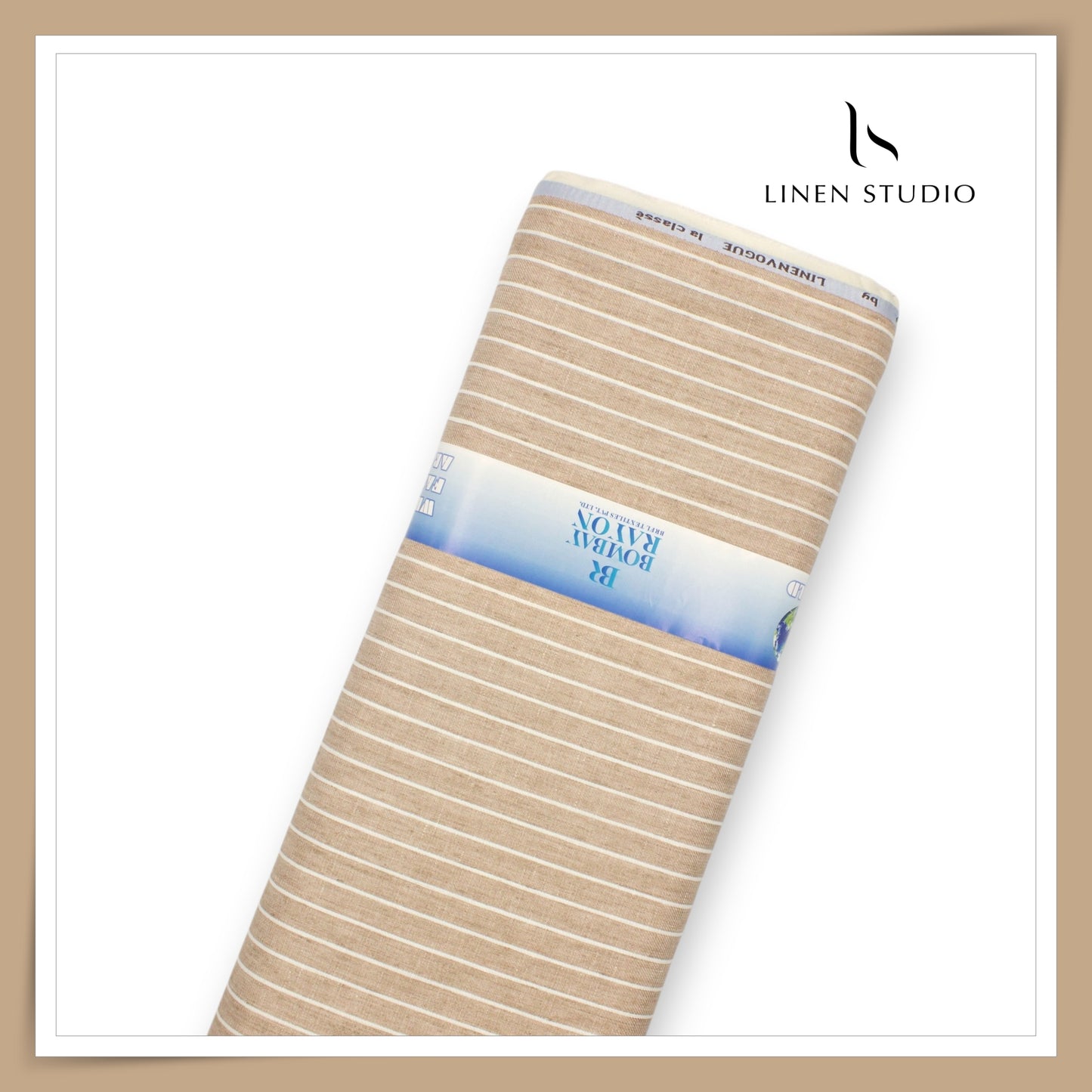 40 Lea Pure Linen Suiting by Linen Vogue - Stone & White Stripes (NEW) (Limited Stock!)