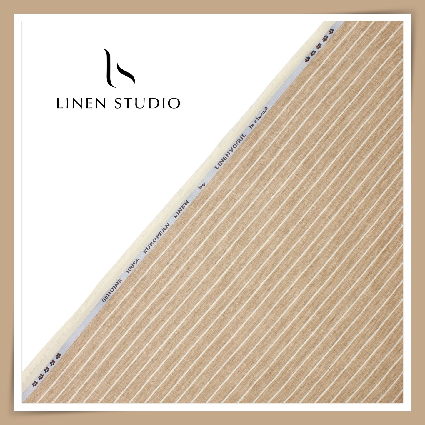 40 Lea Pure Linen Suiting by Linen Vogue - Stone & White Stripes (NEW) (Limited Stock!)