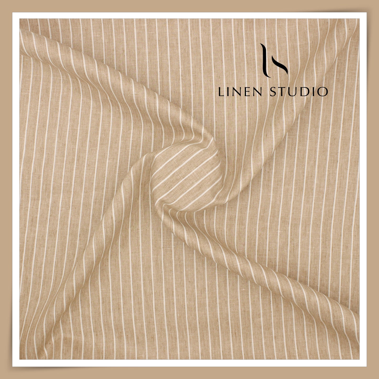 40 Lea Pure Linen Suiting by Linen Vogue - Stone & White Stripes (NEW) (Limited Stock!)