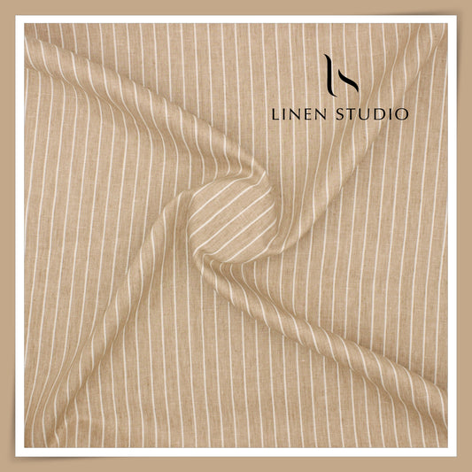 40 Lea Pure Linen Suiting by Linen Vogue - Stone & White Stripes (NEW) (Limited Stock!)
