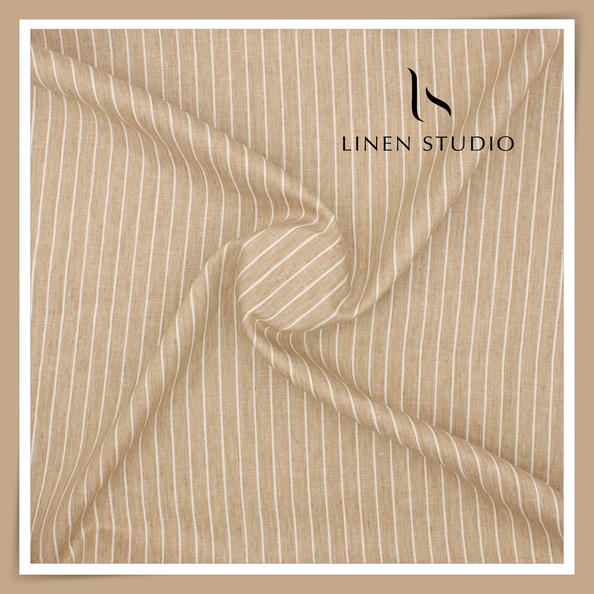 40 Lea Pure Linen Premium Suiting by Linen Vogue - Stone & White Stripes (65% OFF - FLAT RATE)