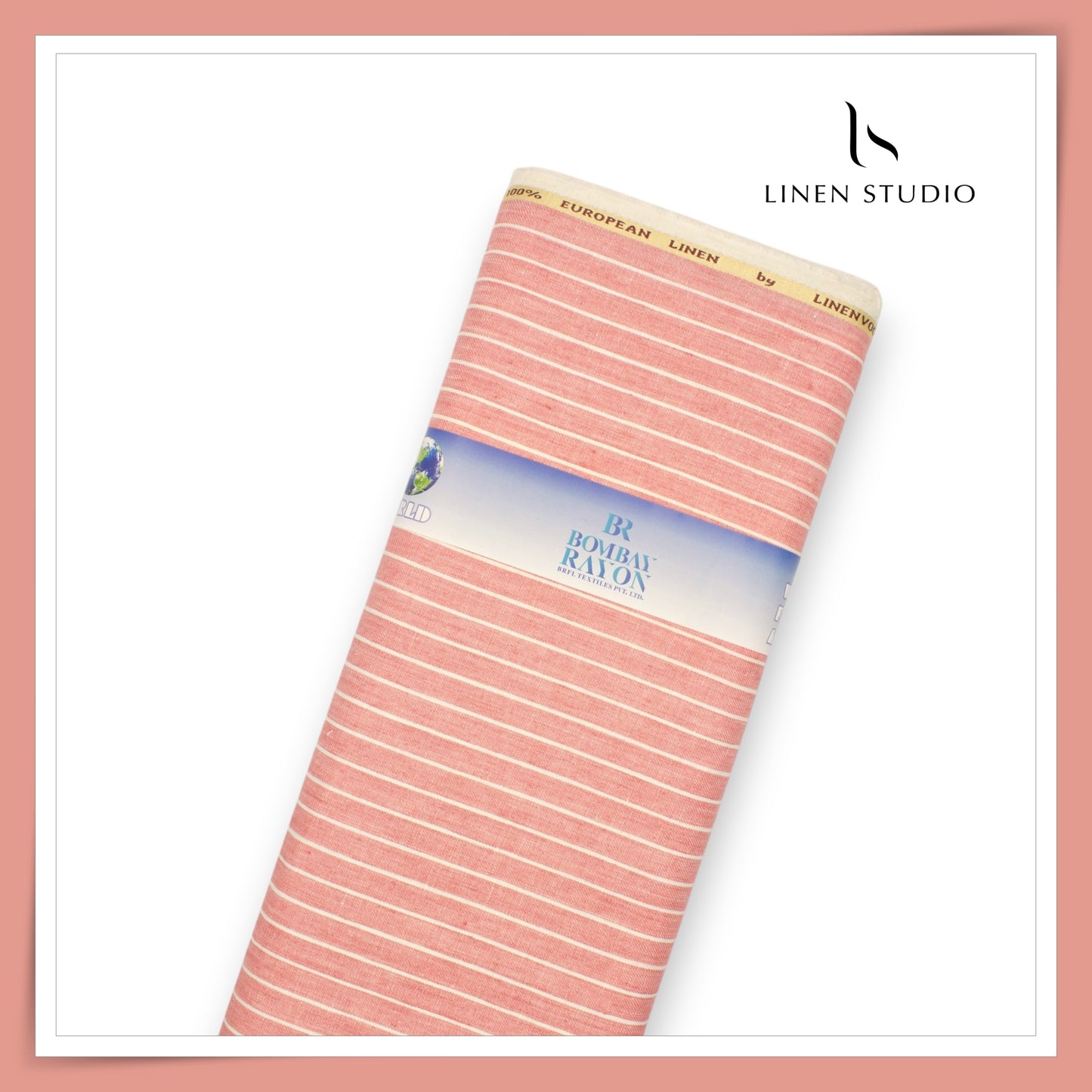 40 Lea Pure Linen Suiting by Linen Vogue - Salmon & White Stripes (NEW) (Limited Stock!)