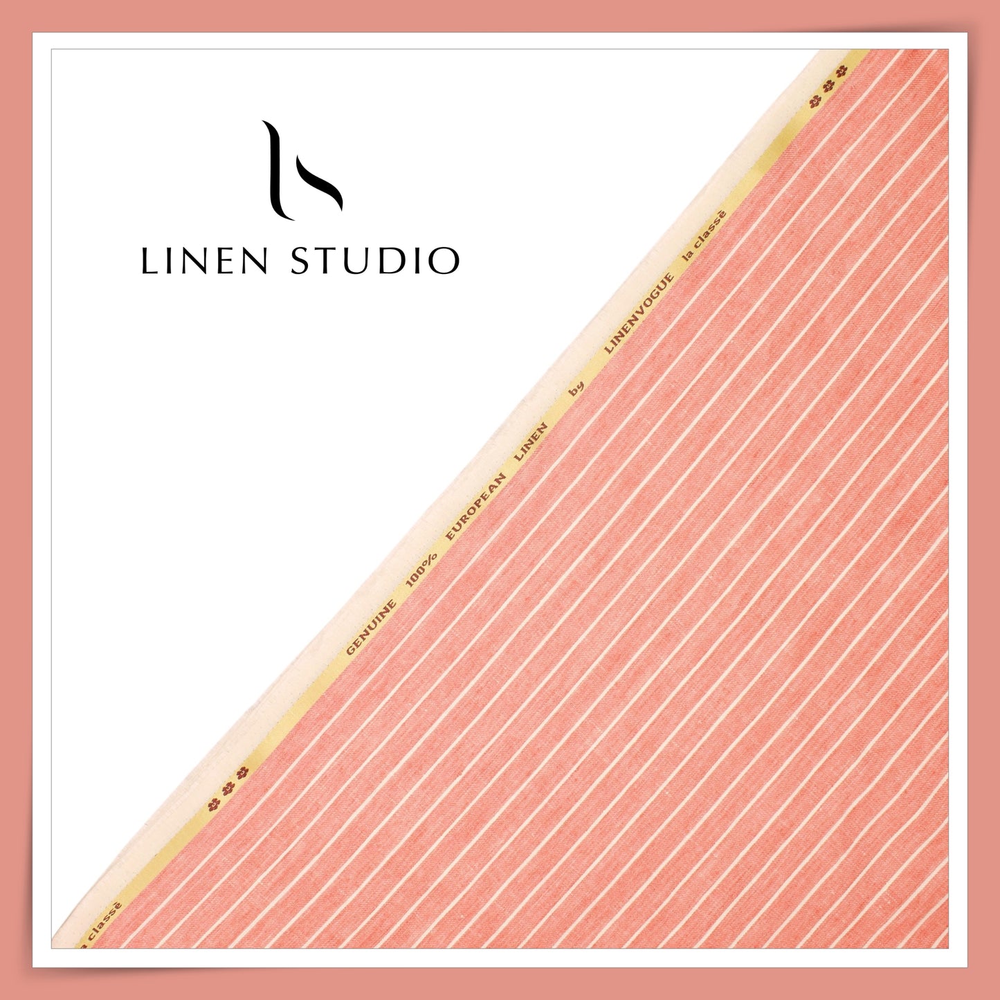 40 Lea Pure Linen Suiting by Linen Vogue - Salmon & White Stripes (NEW) (Limited Stock!)