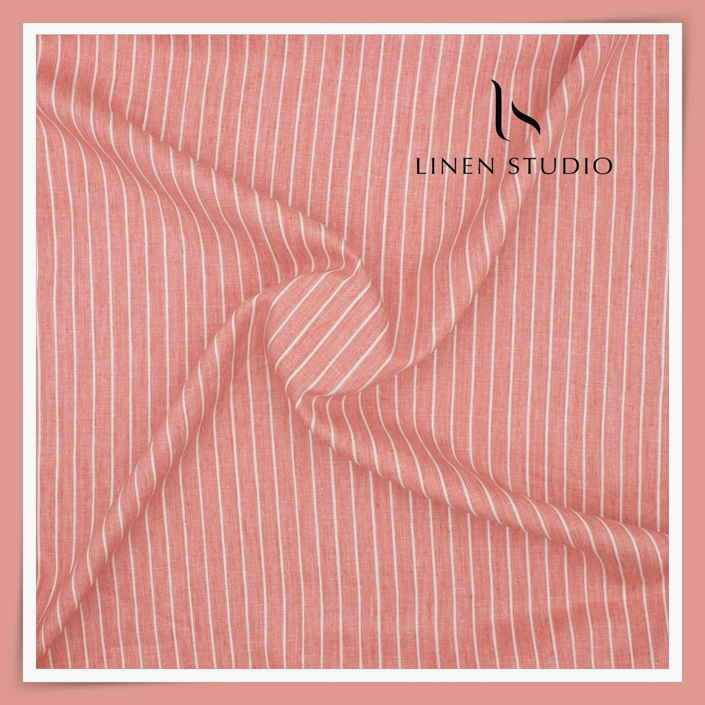 40 Lea Pure Linen Suiting by Linen Vogue - Salmon & White Stripes (NEW) (Limited Stock!)