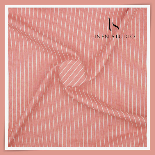 40 Lea Pure Linen Suiting by Linen Vogue - Salmon & White Stripes (NEW) (Limited Stock!)