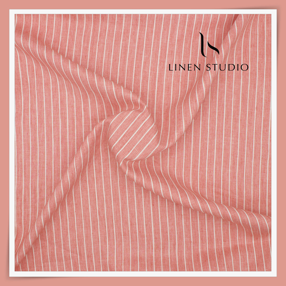 40 Lea Pure Linen Premium Suiting by Linen Vogue - Salmon & White Stripes (65% OFF - FLAT RATE)