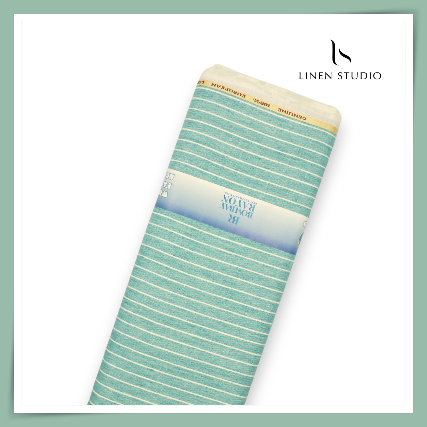 40 Lea Pure Linen Suiting by Linen Vogue - Turquoise Green & White Stripes (NEW) (Limited Stock!)