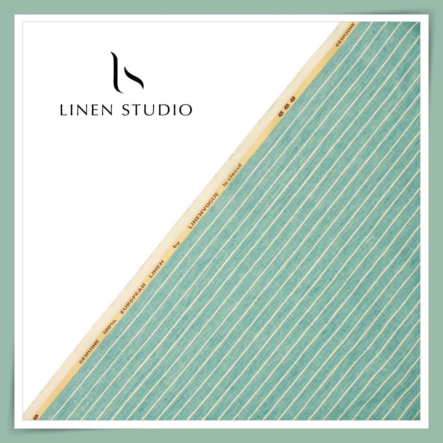 40 Lea Pure Linen Suiting by Linen Vogue - Turquoise Green & White Stripes (NEW) (Limited Stock!)