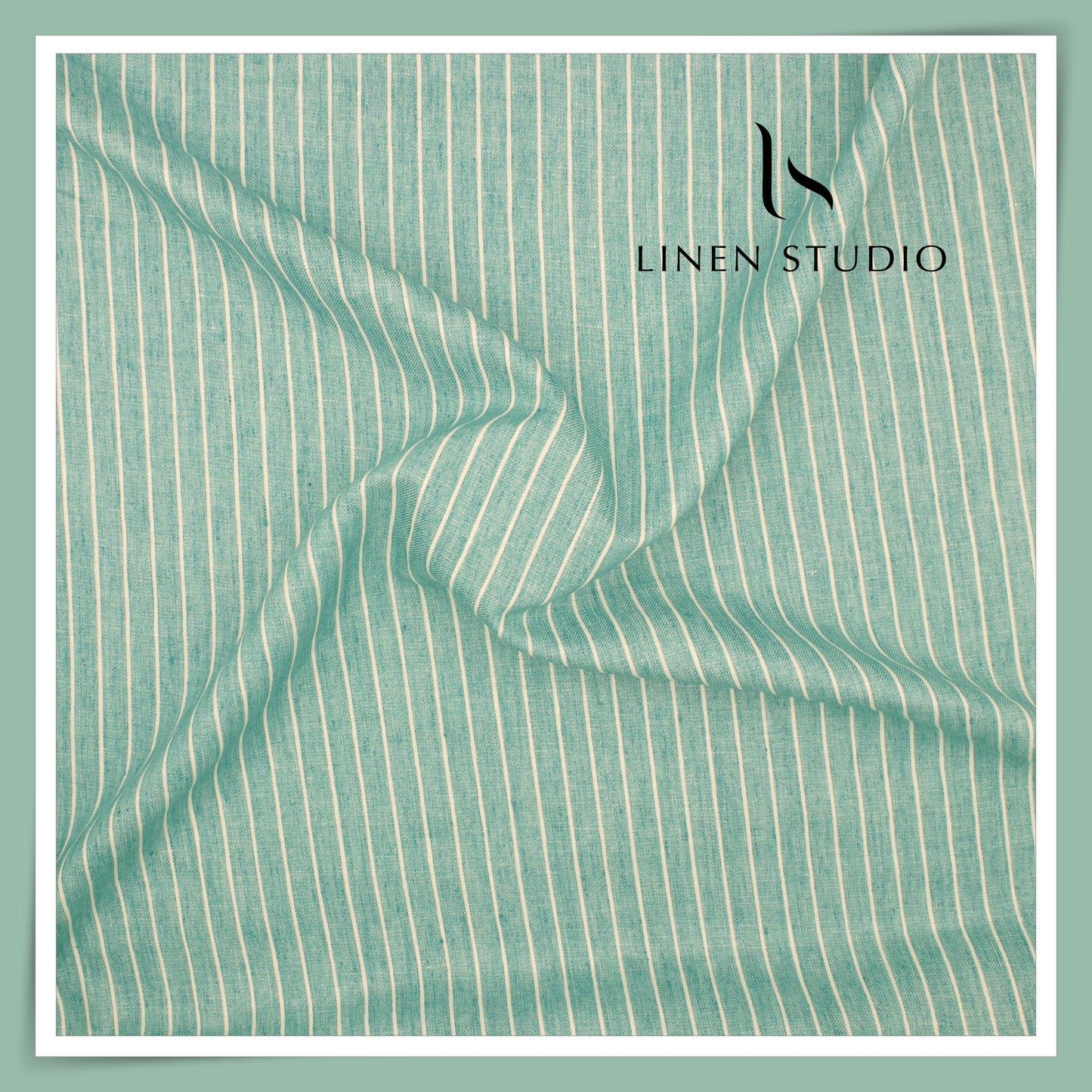 40 Lea Pure Linen Suiting by Linen Vogue - Turquoise Green & White Stripes (NEW) (Limited Stock!)