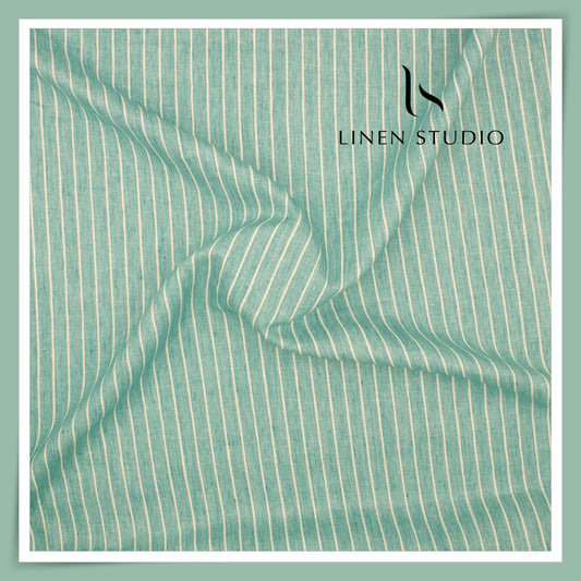 40 Lea Pure Linen Suiting by Linen Vogue - Turquoise Green & White Stripes (NEW) (Limited Stock!)