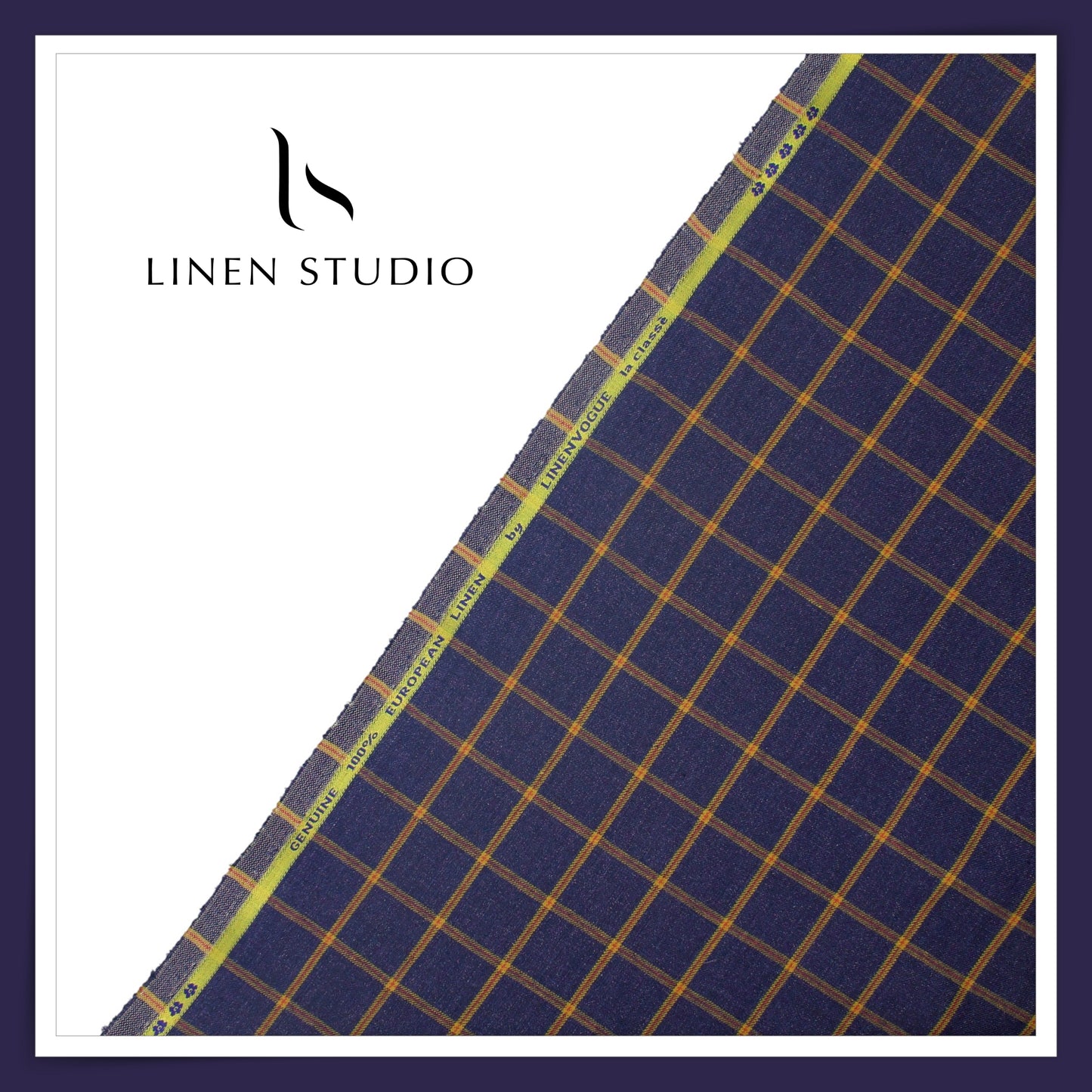 40 Lea Pure Linen Suiting by Linen Vogue - Zodiac Blue Checks (NEW) (Limited Stock!)