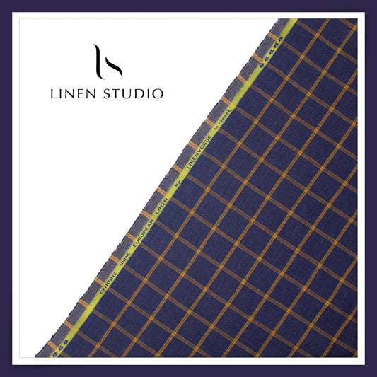40 Lea Pure Linen Suiting by Linen Vogue - Zodiac Blue Checks (NEW) (Limited Stock!)