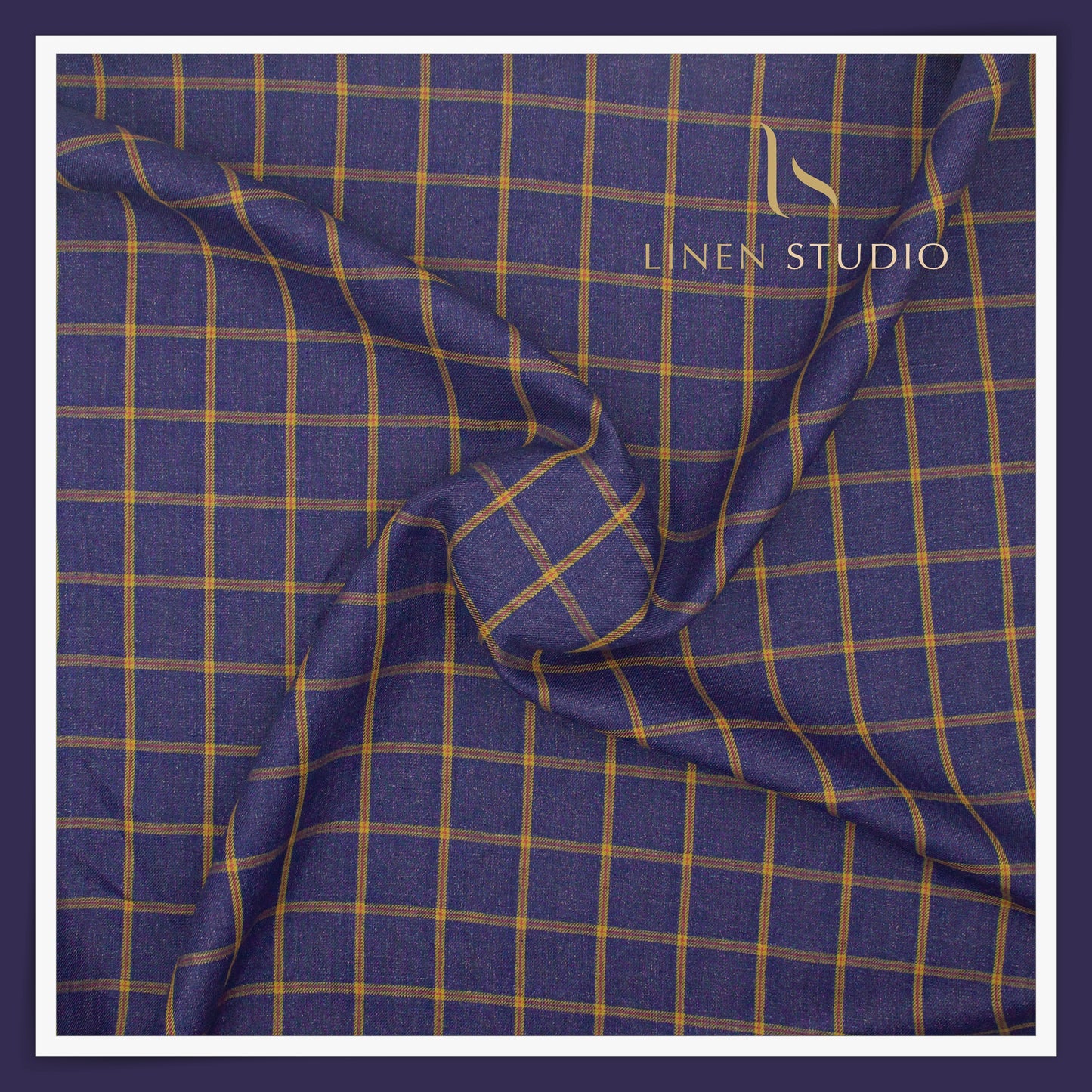 40 Lea Pure Linen Suiting by Linen Vogue - Zodiac Blue Checks (NEW) (Limited Stock!)