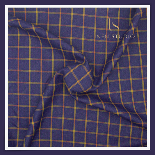 40 Lea Pure Linen Suiting by Linen Vogue - Zodiac Blue Checks (NEW) (Limited Stock!)