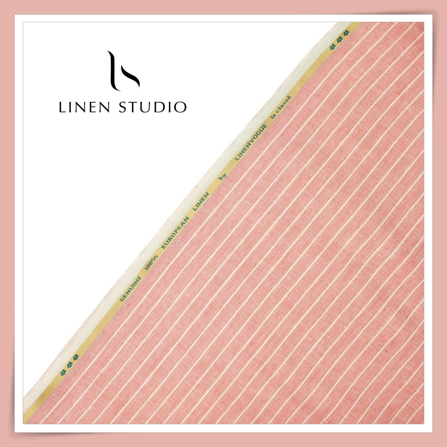40 Lea Pure Linen Suiting by Linen Vogue - Blush with White Stripes (NEW) (Limited Stock!)