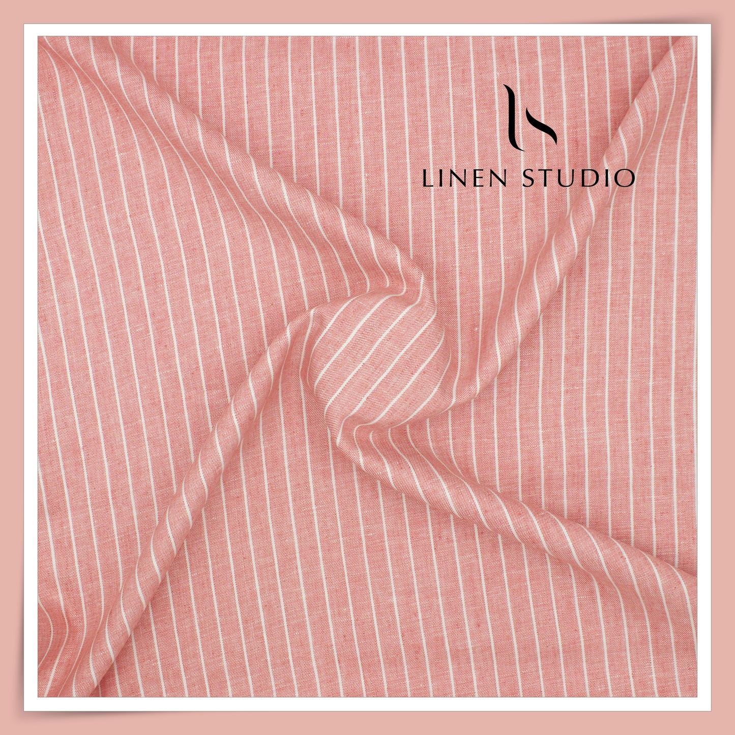 40 Lea Pure Linen Suiting by Linen Vogue - Blush with White Stripes (NEW) (Limited Stock!)