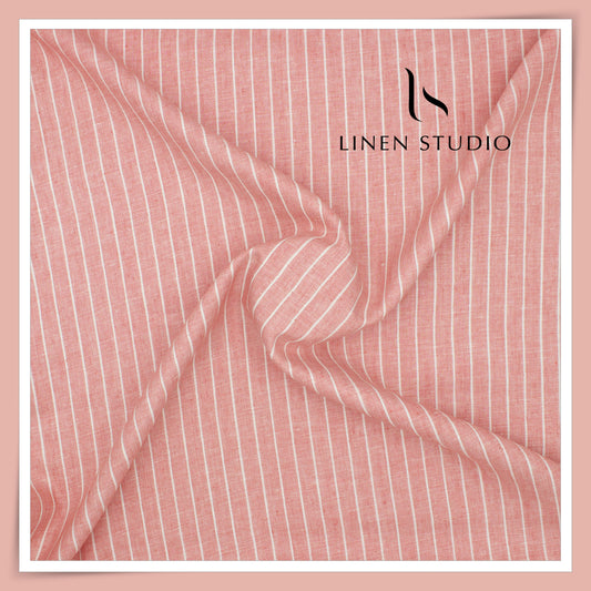 40 Lea Pure Linen Suiting by Linen Vogue - Blush with White Stripes (NEW) (Limited Stock!)
