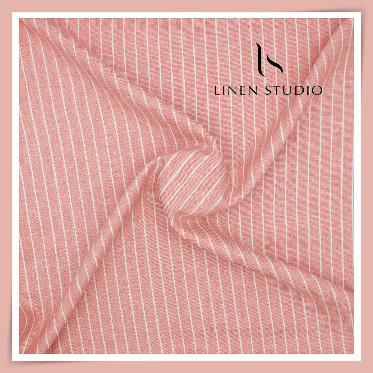 40 Lea Pure Linen Premium Suiting by Linen Vogue - Blush with White Stripes (65% OFF - FLAT RATE)