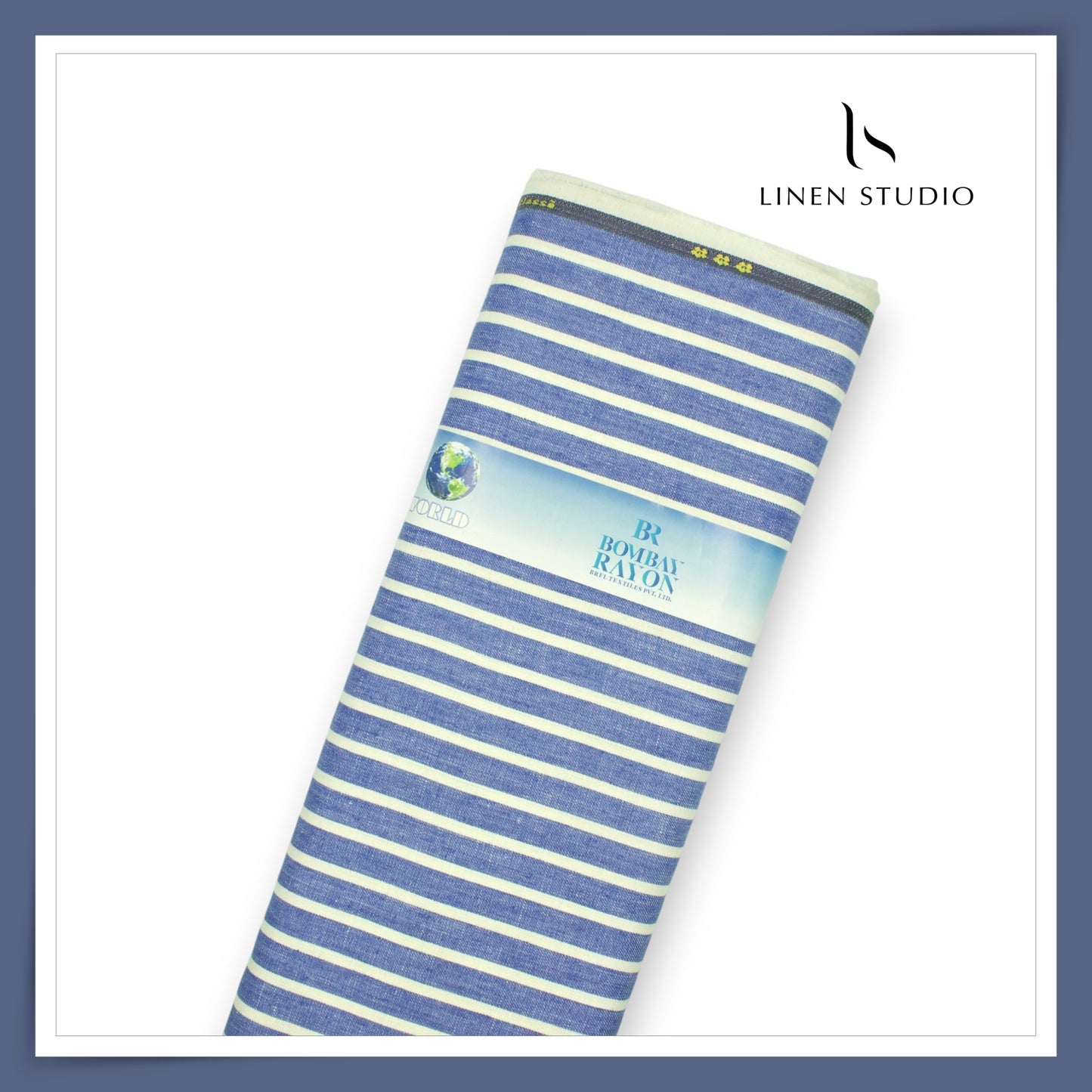 40 Lea Pure Linen Suiting by Linen Vogue - Blue with White Broad Stripes (NEW) (Limited Stock!)