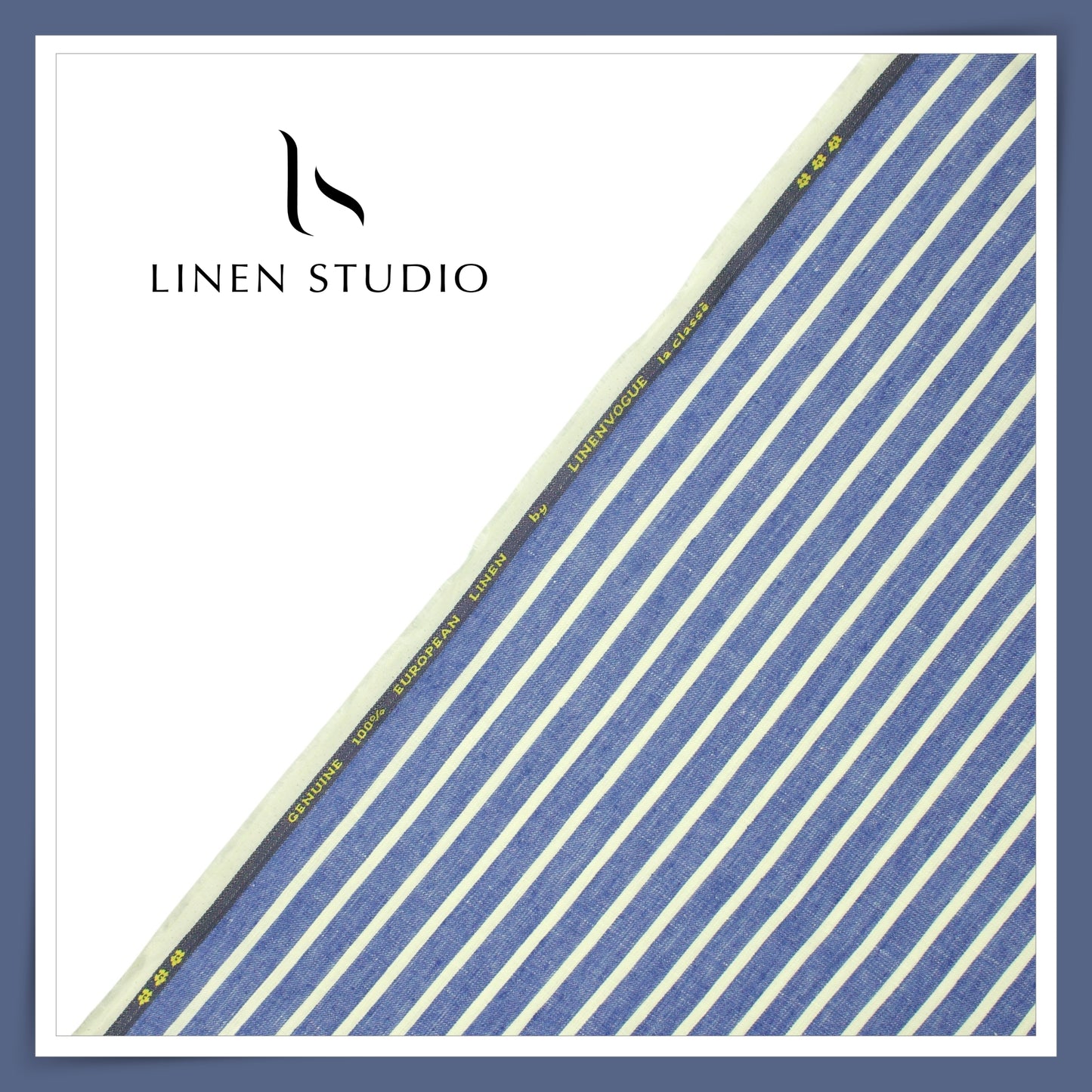 40 Lea Pure Linen Suiting by Linen Vogue - Blue with White Broad Stripes (NEW) (Limited Stock!)
