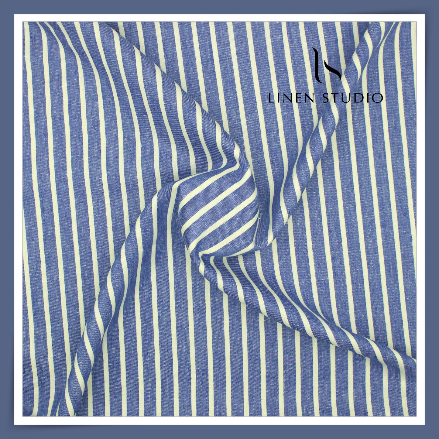 40 Lea Pure Linen Suiting by Linen Vogue - Blue with White Broad Stripes (NEW) (Limited Stock!)