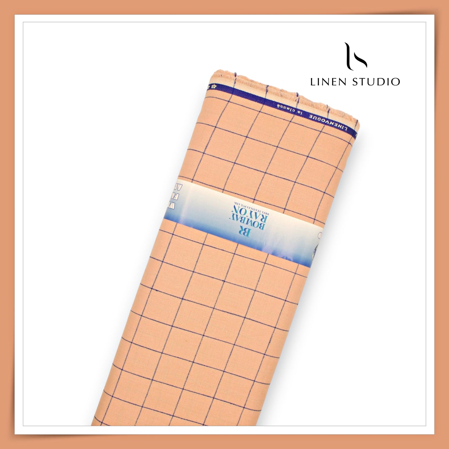 40 Lea Pure Linen Suiting by Linen Vogue - Orange Blue Checks (NEW) (Limited Stock!)