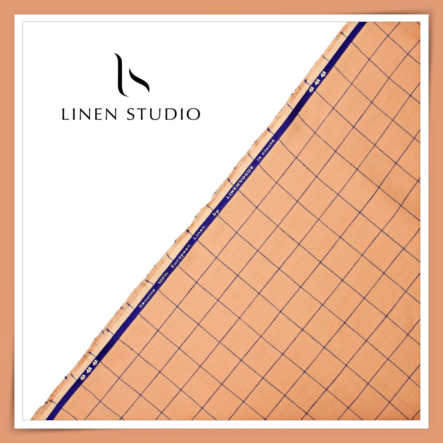 40 Lea Pure Linen Suiting by Linen Vogue - Orange Blue Checks (NEW) (Limited Stock!)