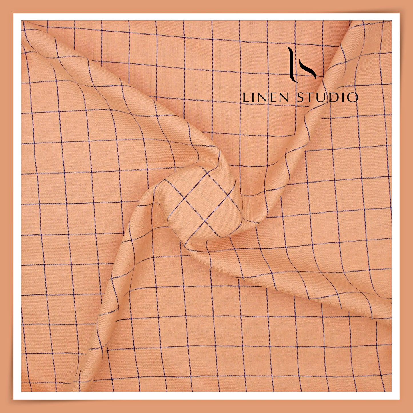 40 Lea Pure Linen Suiting by Linen Vogue - Orange Blue Checks (NEW) (Limited Stock!)