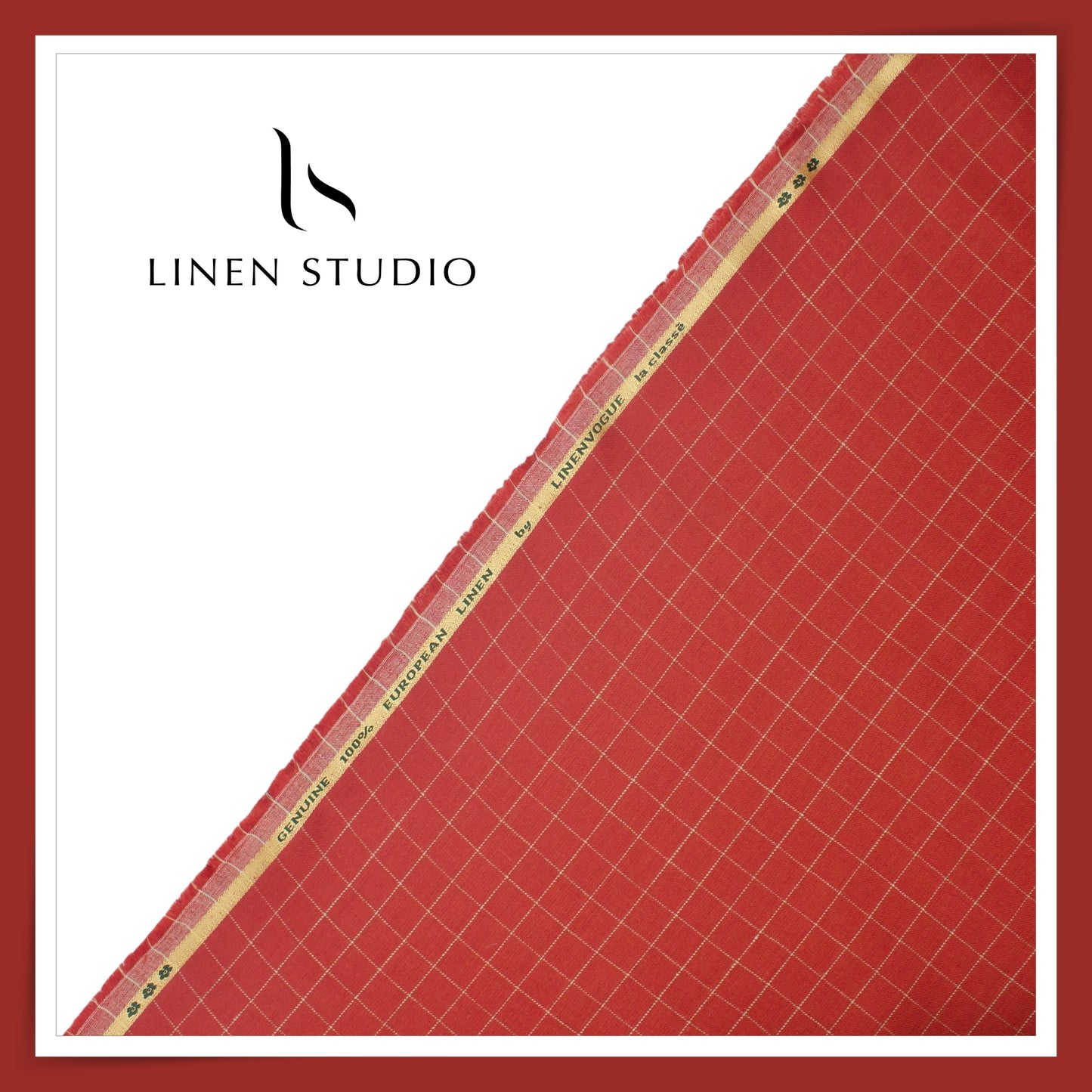 40 Lea Pure Linen Suiting by Linen Vogue - Dull Red with White Checks (NEW) (Limited Stock!)