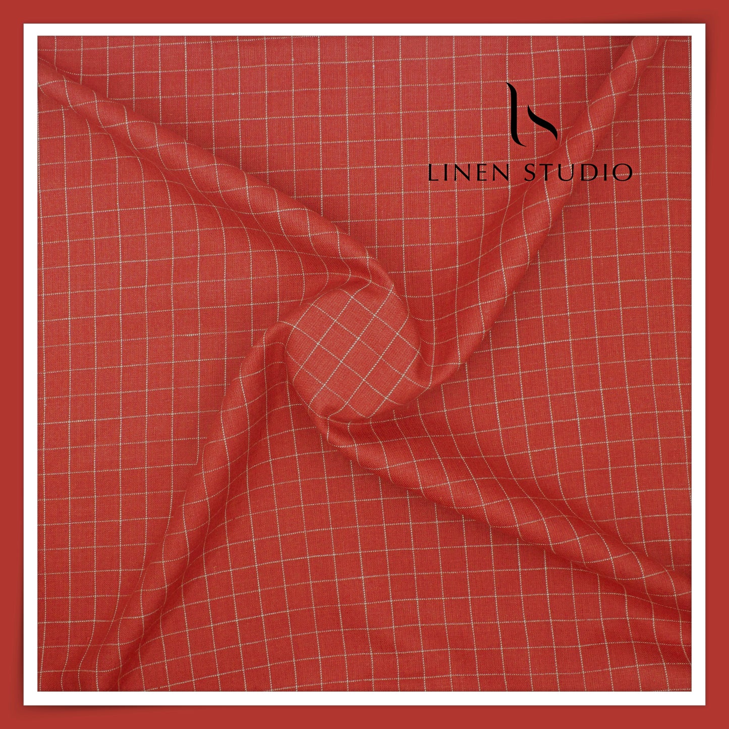 40 Lea Pure Linen Suiting by Linen Vogue - Dull Red with White Checks (NEW) (Limited Stock!)