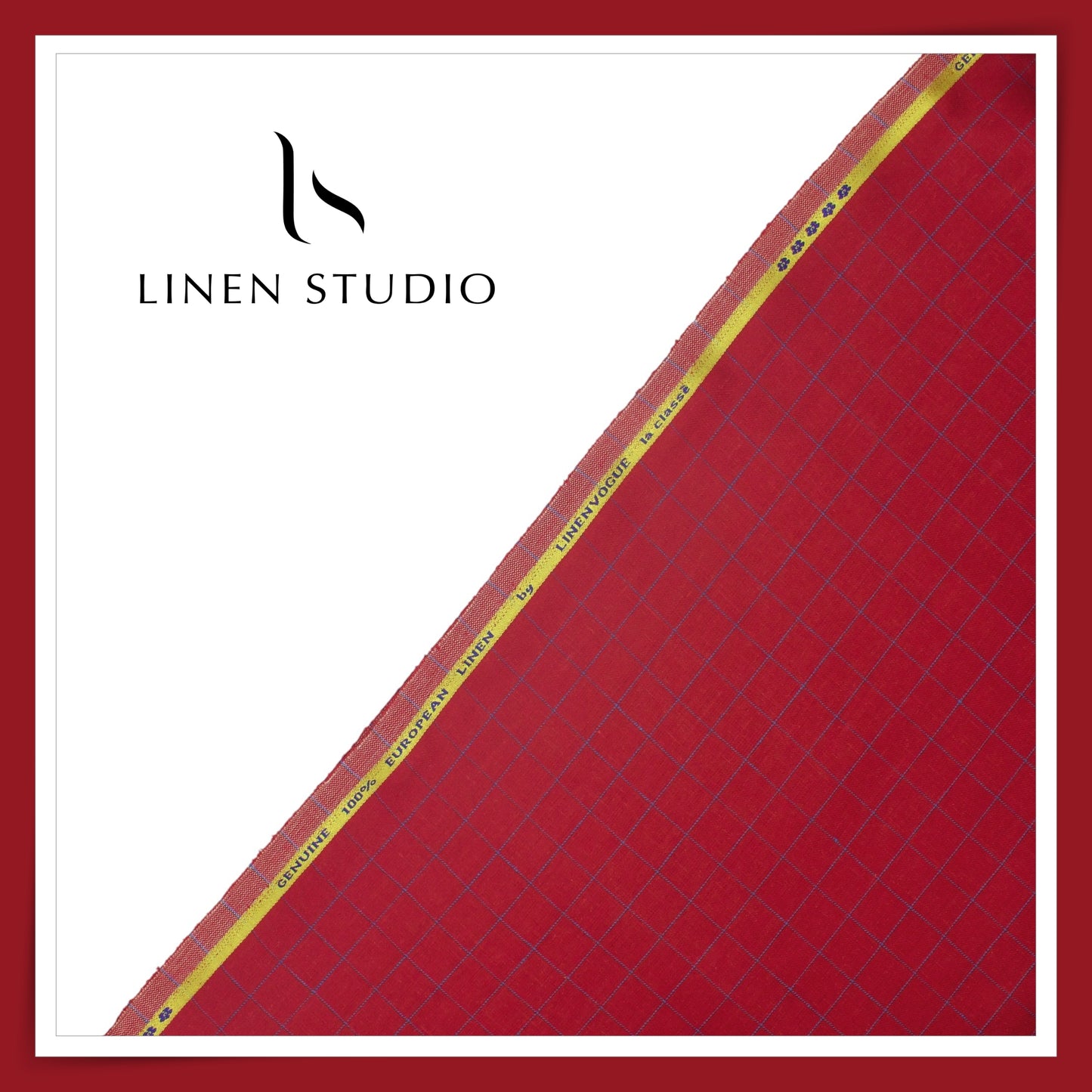 40 Lea Pure Linen Suiting by Linen Vogue - Bright Red Checks (NEW) (Limited Stock!)