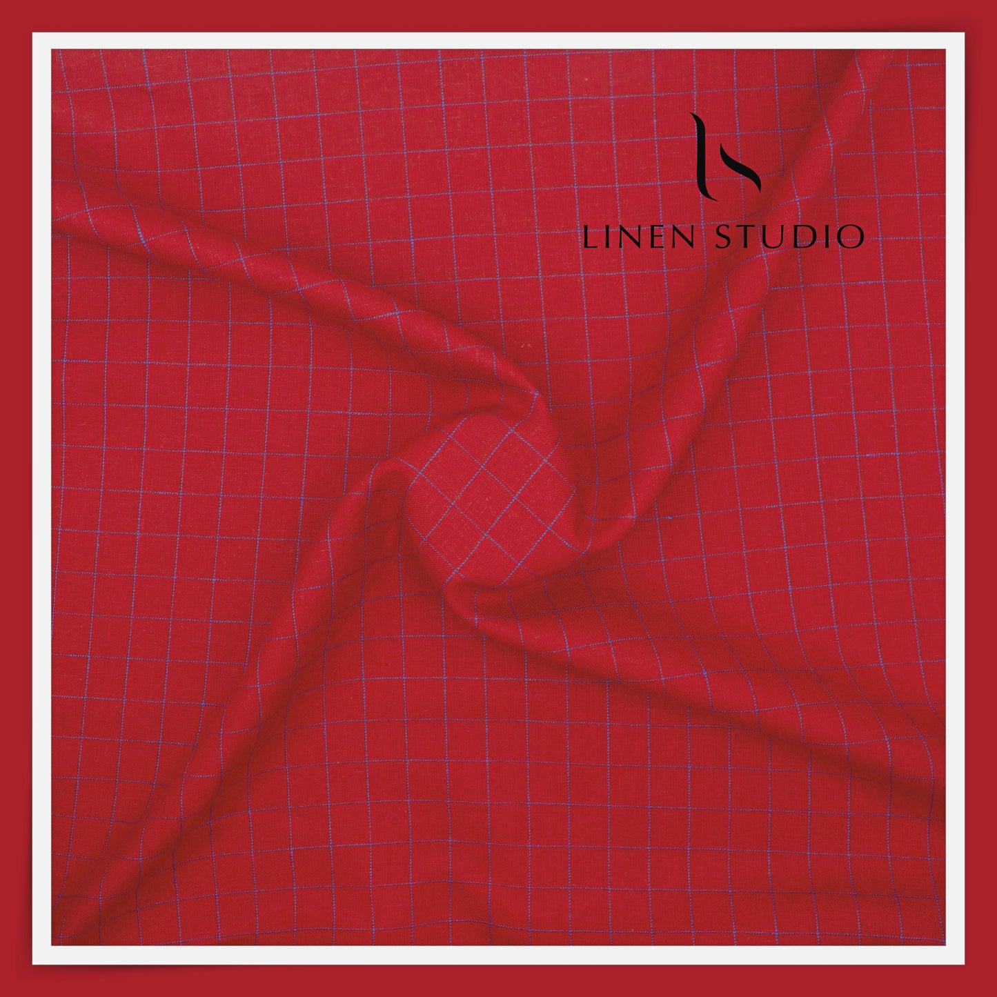 40 Lea Pure Linen Suiting by Linen Vogue - Bright Red Checks (NEW) (Limited Stock!)