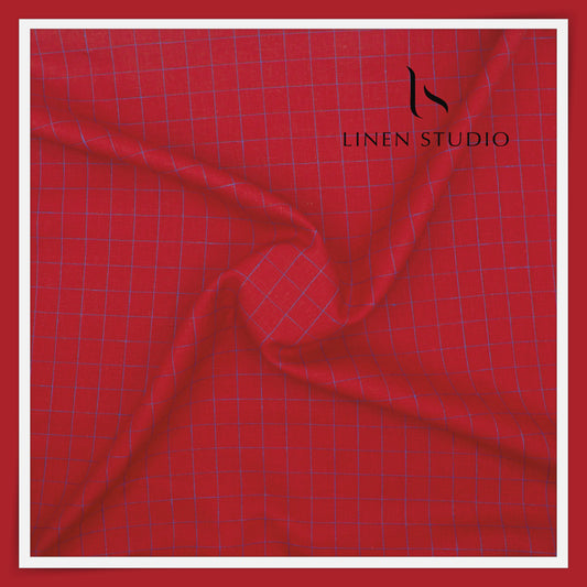 40 Lea Pure Linen Suiting by Linen Vogue - Bright Red Checks (NEW) (Limited Stock!)