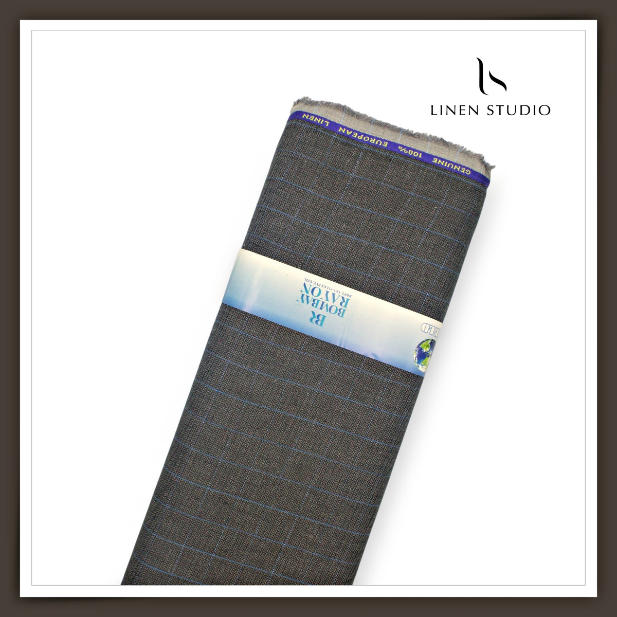 40 Lea Pure Linen Premium Suiting by Linen Vogue - Grey Checks with Dobby (65% OFF - FLAT RATE)