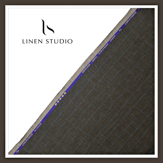 40 Lea Pure Linen Suiting by Linen Vogue - Grey Checks with Dobby (NEW) (Limited Stock!) (Zoom In)
