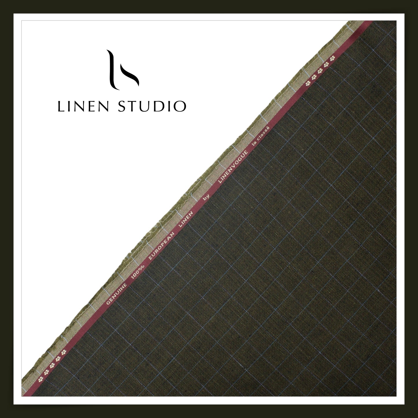 40 Lea Pure Linen Suiting by Linen Vogue - Greenish Grey Checks with Dobby (NEW) (Limited Stock!) (Zoom In)