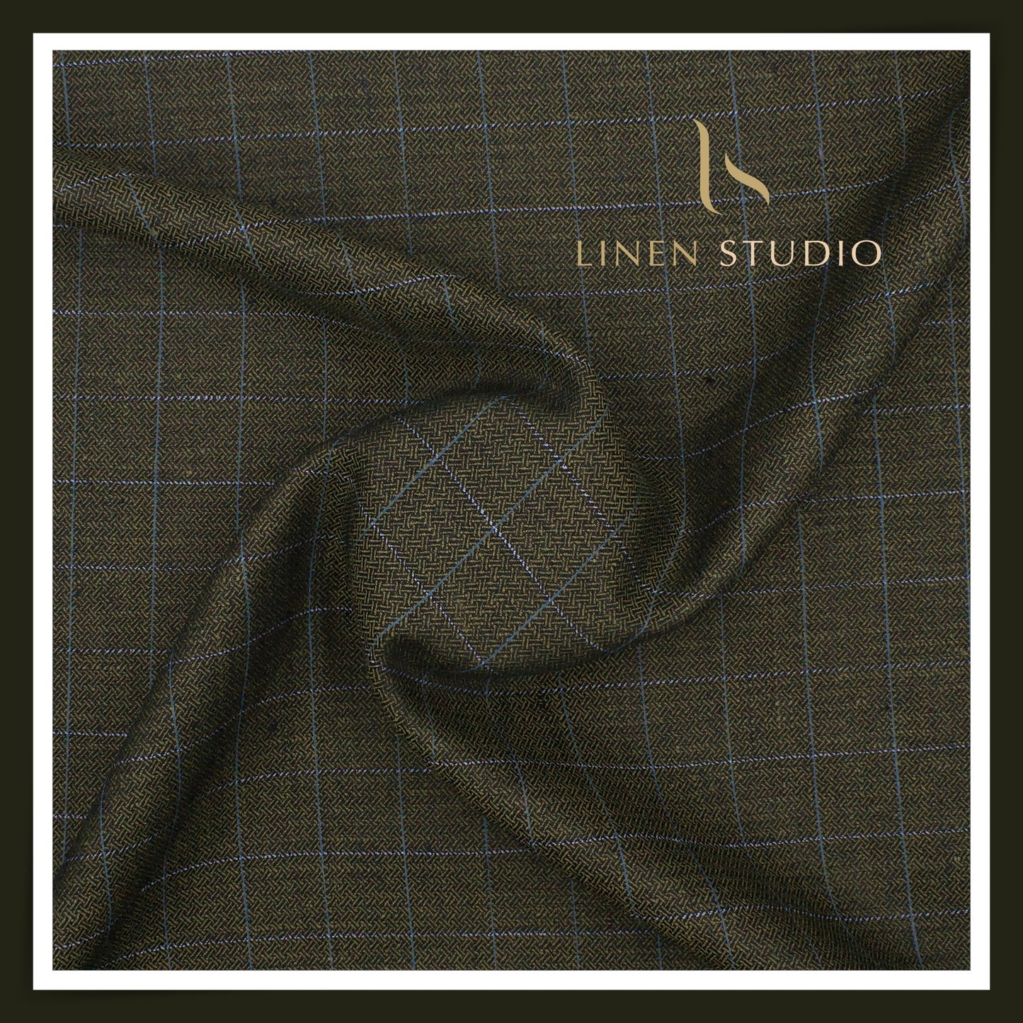 40 Lea Pure Linen Suiting by Linen Vogue - Greenish Grey Checks with Dobby (NEW) (Limited Stock!) (Zoom In)