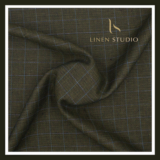 40 Lea Pure Linen Suiting by Linen Vogue - Greenish Grey Checks with Dobby (NEW) (Limited Stock!) (Zoom In)