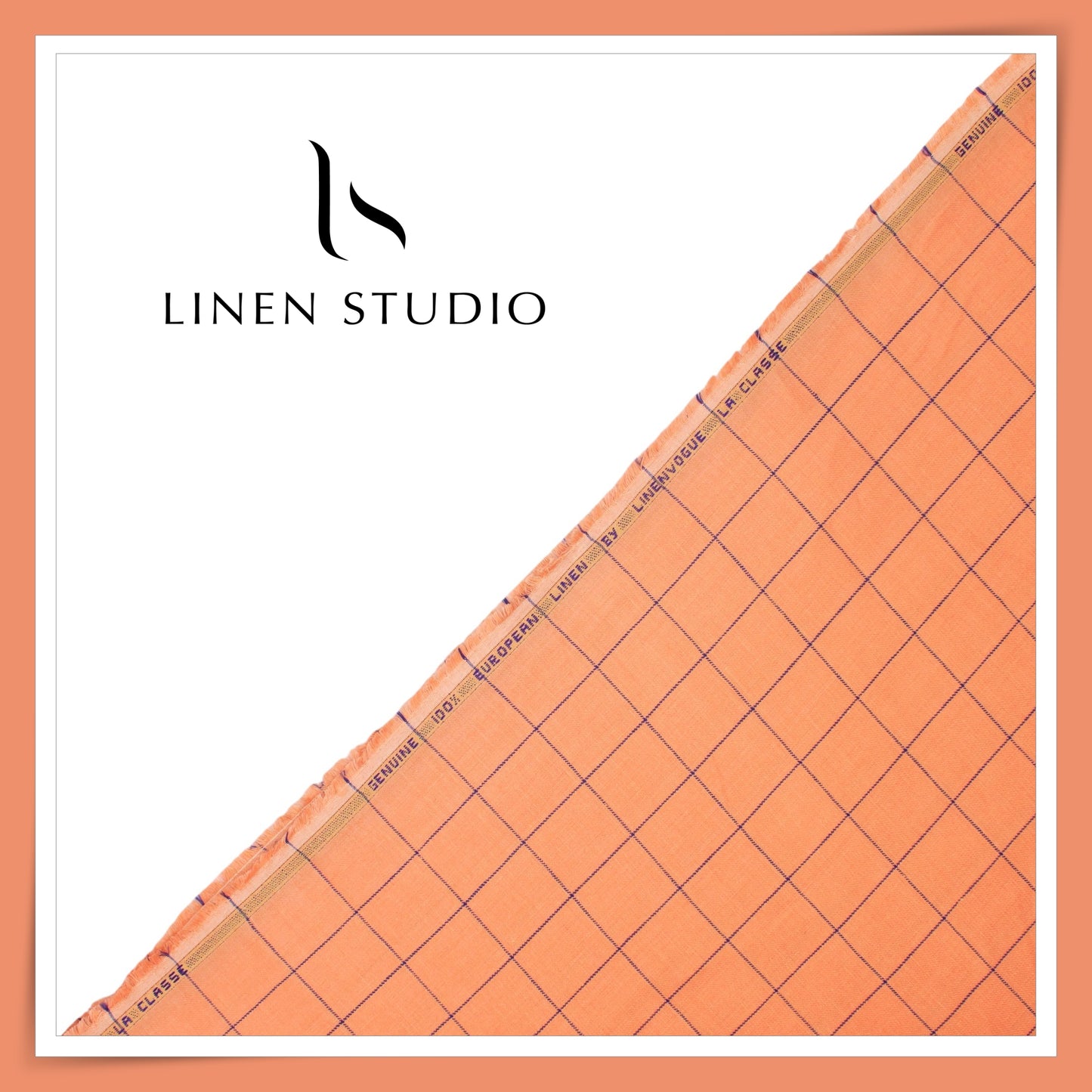 40 Lea Pure Linen Suiting by Linen Vogue - Tangerine Orange Checks (NEW) (Limited Stock!)